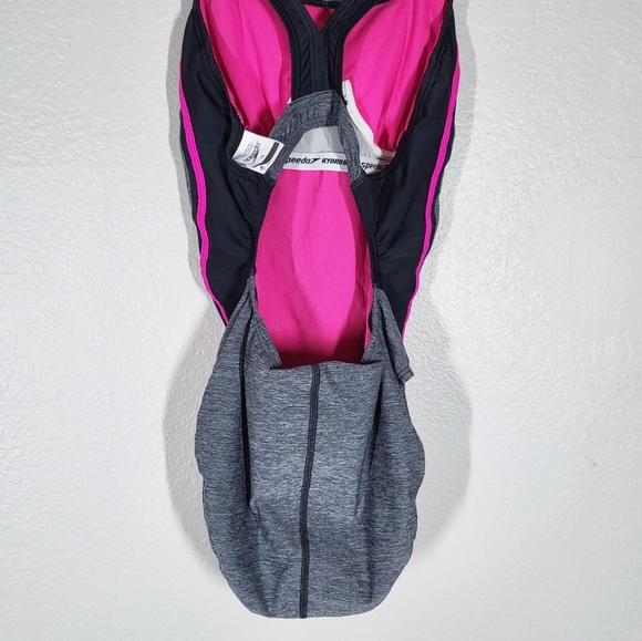 Speedo Quantum Splice One Piece Swimsuit Open Back Sporty Grey and Pink Size 10 - Picture 10 of 13